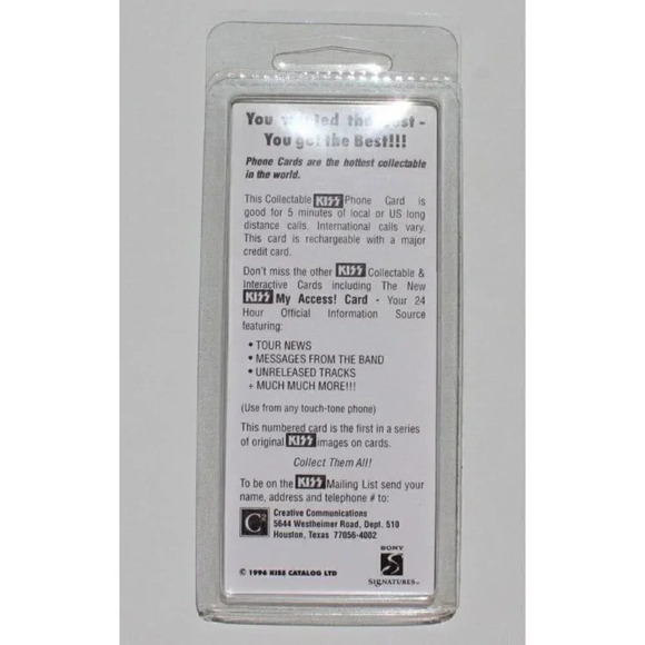 Vintage Sealed KISS Band OFFICIAL WORLDWIDE 1996-1997 TOUR PHONE CARD - Picture 2 of 2